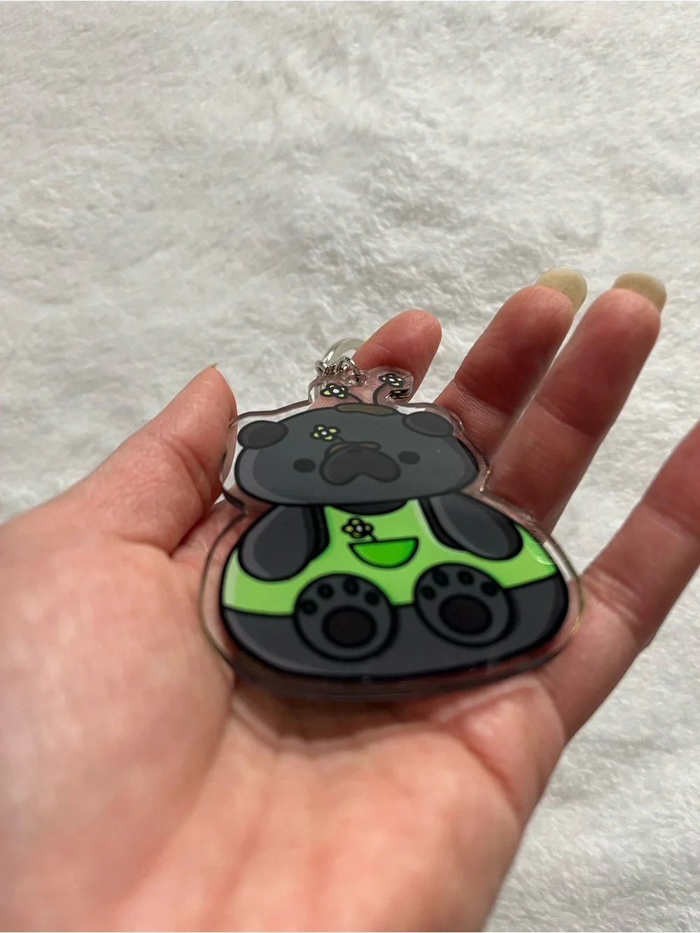 Pug Cute Black pug Keychain with Green Outfit